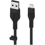 Cablu de incarcare Belkin, Boost Charge Flex, Silicon, USB-A la tip Lightning, 1M, Negru