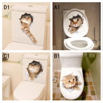 Set de 4 stickere cu diferite modele 3D de imagini cu un zid spart si o pisicuta nostima iesind din gaura zidului, ideale pentru decorat toalete, bai, Neer
