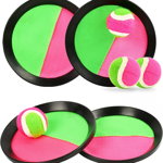 Set de 4 mingi si 4 palete EKKONG, plastic/textil, roz/verde/negru, 18,5 cm