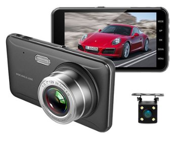 Camera Video Auto DVR Dubla FullHD Techstar® A17 Unghi 170° Display 4", Senzori Miscare si Night Vision