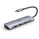 Hub USB CM195 Conectare PC USB Type-C USB 3.0 x2 HDMI x1 Card Reader x1 USB-C x1 100W Aluminiu Gri, UGREEN