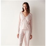 Penti, Bluza de pijama cu imprimeu floral, Alb/Roz pastel, M