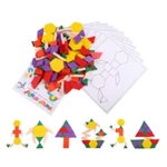 Joc educativ tangram din lemn cu 250 piese geometrice multicolore si cifre, WD2027 RCO®, Rco