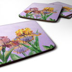 Caroline`s Treasures Set de 4 Purple și Galben Iris Foam Coasters Set de 4 Violet 3 1/2 x 3 1/2, 