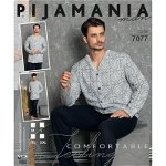 Pijama barbati vatuita din 2 piese bluza cu imprimeu si nasturi si pantaloni lungi bleumarini PJB02, 