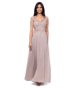 Imbracaminte Femei XSCAPE Long Chiffon Skirt with Beaded Top Taupe, XSCAPE