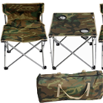 Set 1 Masa cu 2 Scaune Pentru Camping Pliabile Model Army Geanta Inclusa, GAVE