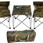 Set 1 Masa cu 2 Scaune Pentru Camping Pliabile Model Army Geanta Inclusa, GAVE