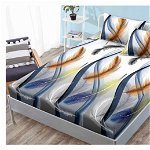 Husa de pat cu elastic 180x200 din Bumbac Finet + 2 Fete de Perna - Pene Colorate, 