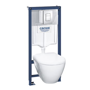 Set complet Grohe Solido Perfect 4-in-1 cu vas wc suspendat cu capac inchidere lenta rezervor incastrat cu cadru si clapeta Skate Cosmopolitan crom, Grohe