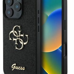 Guess Husa Fixed Glitter 4G Metal Logo iPhone 16 Pro Negru