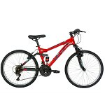 Bicicleta MTB Velors 2660A, suspensie dubla, roata 26", frana V-Brake, 18 viteze, rosu/negru, VELORS