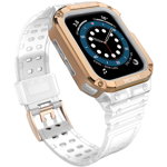 Husa si curea Armored Strap Band compatibila cu Apple Watch 1/2/3/4/5/6/7/SE (38/40/41mm) White/Gold