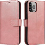 Hurtel Etui portfel z klapką podstawką do iPhone 15 Plus Magnet Case - różowe, Hurtel