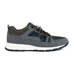 Geox, Pantofi sport low-cut cu garnituri de piele intoarsa, Gri carbune, Verde militar, 45