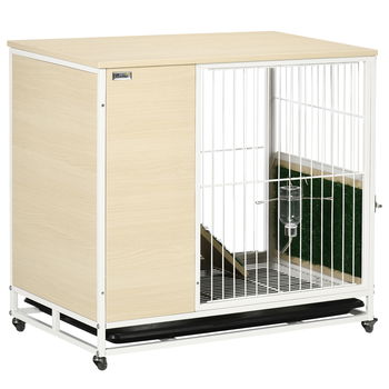 PawHut Cusca Mobilă pentru Iepuri cu Roți și Tavă Detașabilă, Design Modern, 78x52.5x76.5 cm, Stejar | Aosom Romania, PawHut