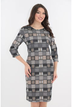 Rochie office gri cu patratele bej