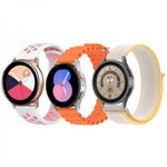 Set 3 curele pentru ceas 20mm pentru Galaxy Watch 6/ 6 Classic Galaxy Watch 5 Pro 45mm Galaxy Watch 5 Galaxy Watch 4 Galaxy Watch 3 41mm Huawei Watch GT portocaliu roz starlight, krasscom
