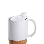 Cana cafea/ceai, Quasar & Co, 400 ml, ceramica, cu capac to go, baza de pluta, alb