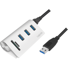 Hub USB Logilink CR0045, 3x USB 3.2 gen 1 + Card reader, White