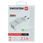 Adaptor de rețea SWISSTEN 2x USB, 10W, SMART IC - white, SWISSTEN