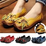 Pantofi casual pentru femei, cu flori lucrate manual, pantofi in stil folk cu talpa moale ?i flexibila, Neer