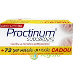 Pachet Proctinum Supozitoare cu Acid Hialuronic 10buc + Servetele Hipoalergenice pentru Igiena Ano-Rectala 72buc Cadou, ZDROVIT