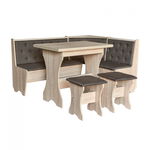 Set coltar bucatarie BOSFOR, cu masa extensibila si 2 tabureti, sonoma + gri, 153x113x80 cm, Marcel Prod