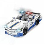 Set constructie masinuta cu telecomanda Ford Police Mustang RC, 2.4Ghz, 430 piese compatibile LEGO, 400 mAh