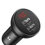 Incarcator Auto Baseus 24 W, Dual USB-A, Afisaj Digital Tensiune Baterie, Gri, 