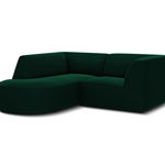 Coltar stanga 3 locuri, Ruby, Micadoni Home, BL, forma rotunjita, 186x180x69 cm, catifea, verde bottle, Micadoni Home