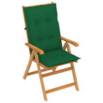 Scaun rabatabil de gradina cu perna vidaXL, Lemn de tec, 57 x 71.5 x 109 cm, perna 3 cm, Verde inchis