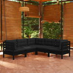 vidaXL Set mobilier grădină cu perne, 5 piese, negru, lemn masiv pin, vidaXL