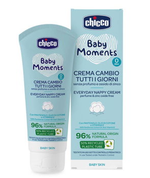 Crema protectie zilnica Chicco Baby Moments impotriva iritatiilor de la scutec, panthenol si vitamina E, 0luni+, Chicco