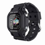 Ceas Smartwatch Techstar® i2, 0.96 inch LCD, Bluetooth 4.0, Monitorizare Puls, Tensiune, Somn, Alerte Sedentarism, Hidratare, Negru, Techstar