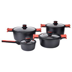 Set Oale Noble Z1062 din Aluminiu Turnat 8 Piese Negru/Rosu, Zokura Set Oale Noble Z1062 din Aluminiu Turnat 8 Piese Negru/Rosu, Zokura