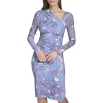 Imbracaminte Femei Vince Camuto Printed Mesh Bodycon Dress With Asymmetrical Neckline Blue, Vince Camuto