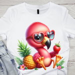 Tricou pentru copii sau adulti din bumbac model Flamingo personalizat cu nume  sau poza preferata TC5034