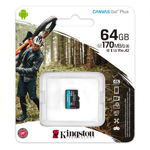 Card de Memorie MicroSD Kingston Canvas GO Plus, 64GB, Adaptor SD, Class 10, Kingston
