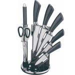 Set 5 cutite, ascutitor si foarfeca Voltz V51633C7, Suport rotativ, Gri, Voltz