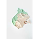 Set 2 body-uri bebe unisex, bumbac organic, verde menta/bej, Baby Cosy, marime 18-24 luni