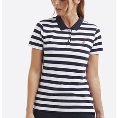 Nautica, Tricou polo de bumbac cu model in dungi Ella, Alb, Albastru marin, 36