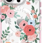Husa magnetica Flora Series pentru iPhone 14 Plus MagSafe decorata cu imprimeu flori de trandafiri, Kingxbar