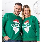 Haine de Craciun Set Bluze de Craciun Cuplu - Cu Maneca Lunga Bumbac Verde Merry Christmas