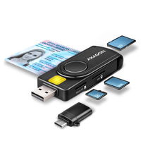 Cititor carduri inteligente / carte de identitate / SD / microSD / SIM card Axagon PocketReader CRE-SMP2A, USB 2.0 + USB-C (Negru), Axagon