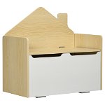 HOMCOM Cutie de jucarii din lemn Banca de depozitare Cufar de jucarii pentru copii cu tija de presiune cu capac | AOSOM RO, HOMCOM