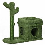 PawHut Turn pentru Pisici sub 5kg, Design Cactus din Lemn, cu Pat, 68x30x67cm, Verde, Unic și Stilat | Aosom Romania, PawHut
