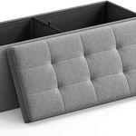 Bancheta cu spatiu pentru depozitare Ottoman Classic, Vasagle, 110 x 38 x 38 cm, pliabila, imitatie in/MDF, gri deschis, Vasagle