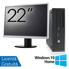 Pachet Calculator HP EliteDesk 800 G1 SFF, Intel Core i5-4570 3.20GHz, 8GB DDR3, 240GB SSD, DVD-RW + Monitor 22 Inch + Windows 10 Home, Refurbished