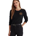 Imbracaminte Femei LAUREN Ralph Lauren Petite Button Trim Cable Knit Sweater Polo Black, LAUREN Ralph Lauren